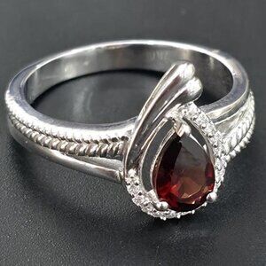 Gold plated Silver Garnet Cz(1.15ct) Rhodium Plated Ring Size 8